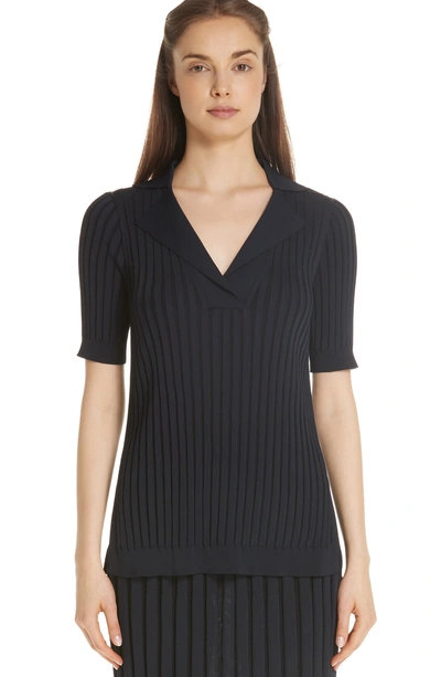 Shop Lafayette 148 Metropolitan Shine Plaited Rib Polo In Ink