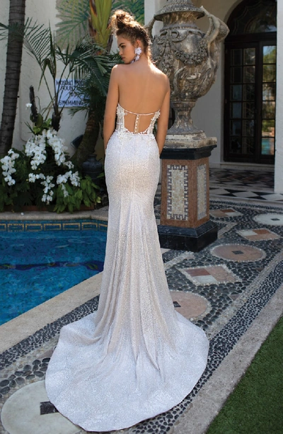 Shop Berta Embellished Strapless Mermaid Gown In Ivory