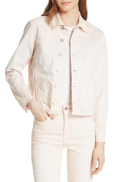 Shop L Agence Janelle Raw Cut Slim Denim Jacket In Quartz
