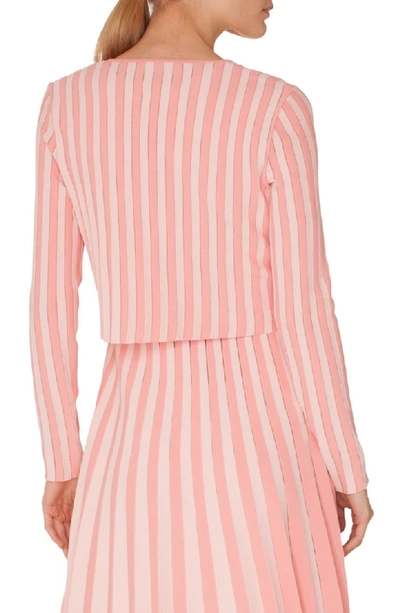 Shop Akris Punto Stripe Cardigan Bolero In Rose - Peony