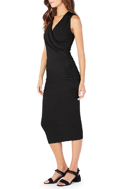 Shop Michael Stars Faux Wrap Midi Dress In Black