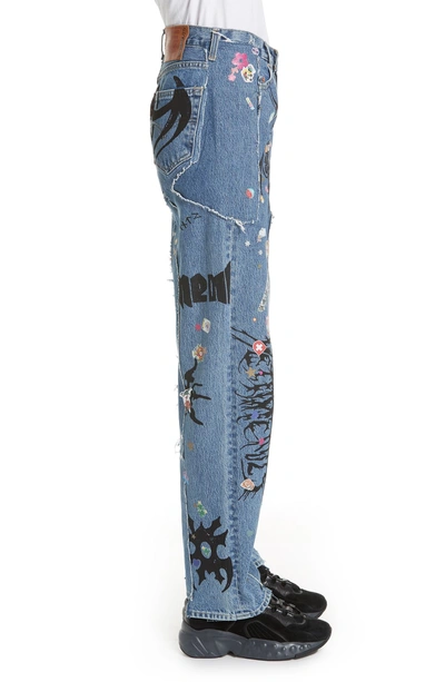 Shop Vetements Ribal Sticker Straight Leg Jeans In Light Blue