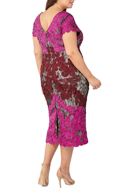 Shop Js Collections Two Tone Soutache Embroidered Midi Dress In Magenta/ Caber