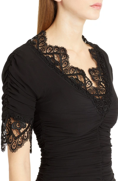 Shop Dolce & Gabbana Lace Trim Ruched Silk Blend Dress In Black