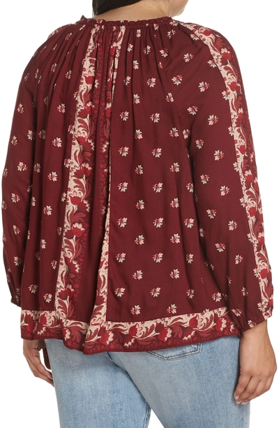 Shop Lucky Brand Floral Print Peasant Blouse In Red Multi