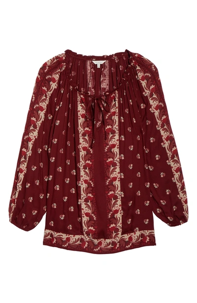 Shop Lucky Brand Floral Print Peasant Blouse In Red Multi