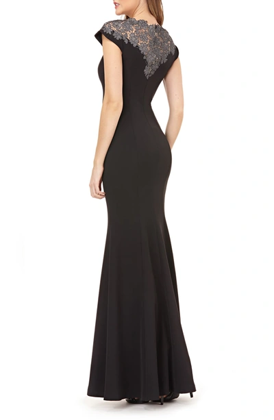 Shop Js Collections Lace Yoke Crepe Trumpet Gown In Black