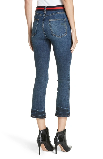 Shop Veronica Beard Carolyn Stripe Waistband Baby Boot Jeans In Blue Tidal