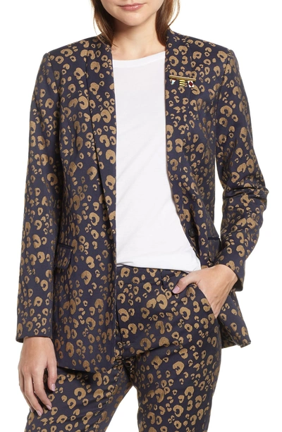 Scotch & Soda Stretch Jacquard Tailored Blazer In Navy W/ Gold Leopard  Print | ModeSens