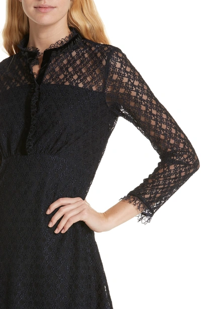 Shop Sandro Lace Overlay Mini Dress In Deep Navy