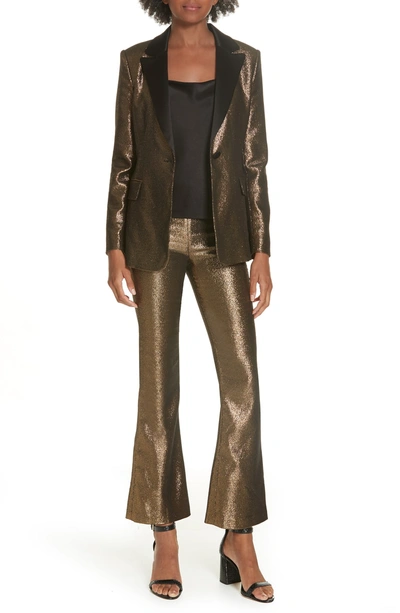 Shop Alice And Olivia Robert Notch Collar Metallic Blazer In Black/ Gold