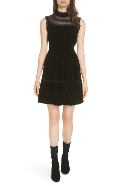 Shop Kate Spade Lace Trim Velvet Dress In Black