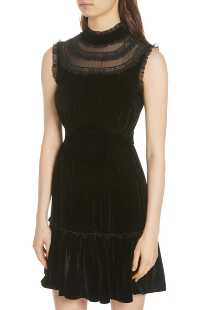 Shop Kate Spade Lace Trim Velvet Dress In Black