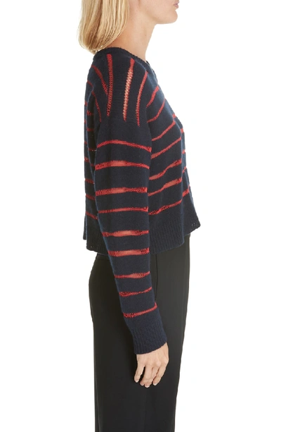 Shop Rag & Bone Penn Sheer Stripe Crop Sweater In Navy/ Red
