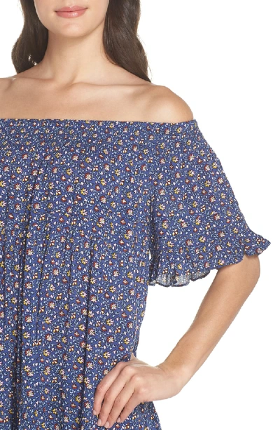 Shop Tory Burch Wild Pansy Off The Shoulder Cover-up Dress In Navy Wild Pansy