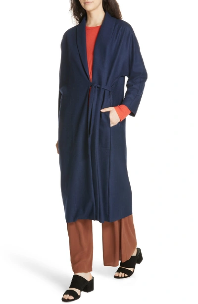 Shop Eileen Fisher Long Wool Jacket In Midnight