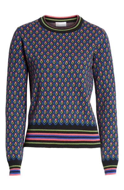 Shop Red Valentino Floral Jacquard Wool Blend Sweater In Black