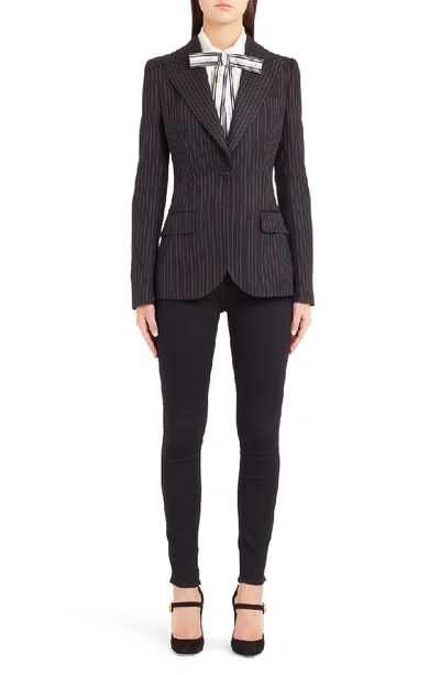 Shop Dolce & Gabbana Pinstripe Stretch Wool Jacket In Black