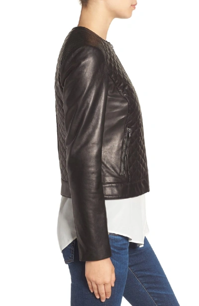 Shop Cole Haan Quilted Leather Moto Jacket In Black