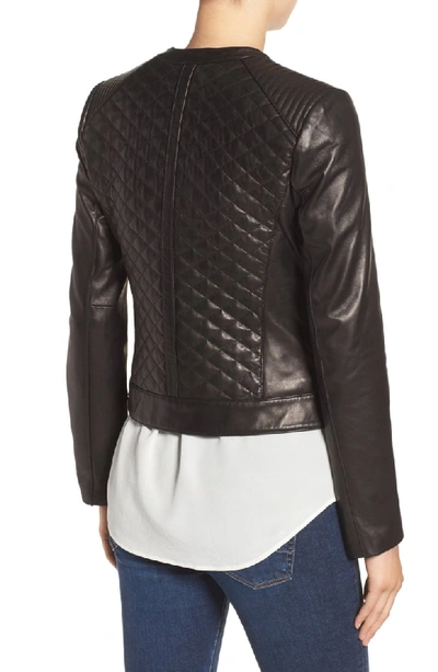 Shop Cole Haan Quilted Leather Moto Jacket In Black