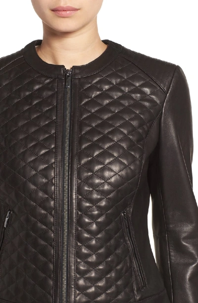 Shop Cole Haan Quilted Leather Moto Jacket In Black