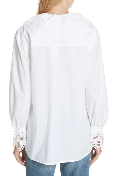 Shop Sandro Lace Trim Cotton Blouse In White