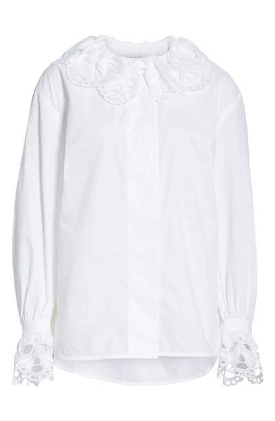 Shop Sandro Lace Trim Cotton Blouse In White