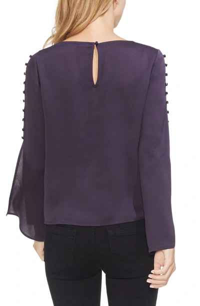 Shop Vince Camuto Button Bell Sleeve Hammer Satin Top In Gilded Plum