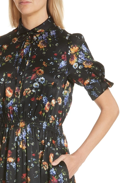 Shop Adam Lippes Floral Print Hammered Silk Dress In Black Multi