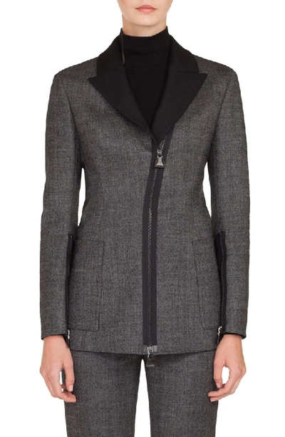 Shop Akris Asymmetrical Zip Double Face Tweed Jacket In Black