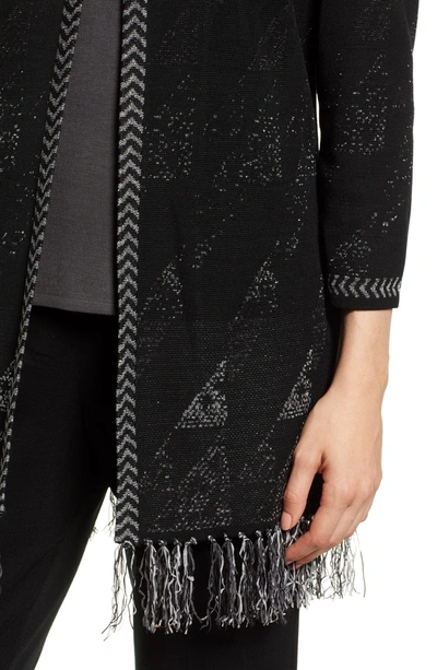 Shop Ming Wang Fringe Knit Jacket In Black/ Granite/ Stonecliff