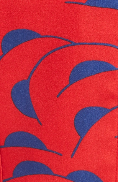 Shop Self-portrait Azalea Print Ruffle Detail One-shoulder Top In Red/ Navy