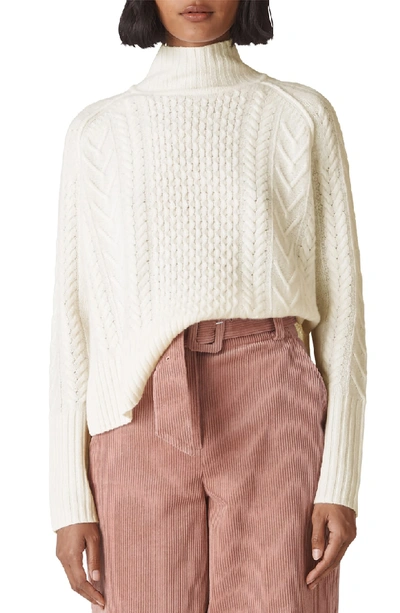 Shop Whistles Funnel Neck Cable Wool Sweater In Ivory