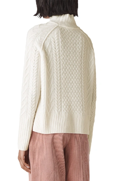 Shop Whistles Funnel Neck Cable Wool Sweater In Ivory