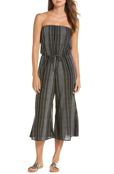 Shop Elan Strapless Cover-up Culotte Jumpsuit In Black/ White Stripe