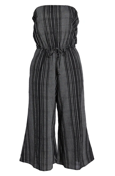 Shop Elan Strapless Cover-up Culotte Jumpsuit In Black/ White Stripe