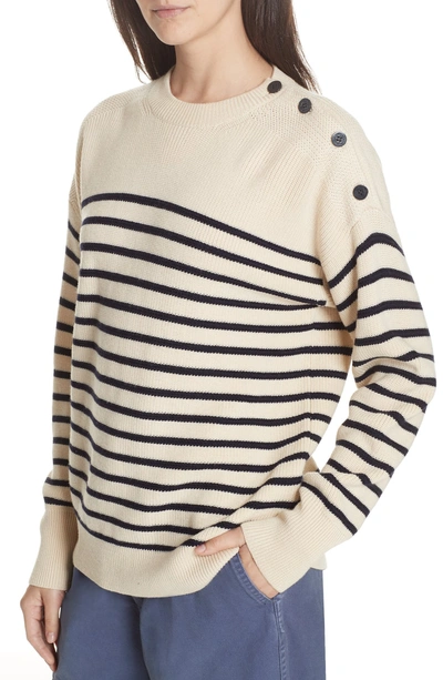 Shop Polo Ralph Lauren Stripe Wool Sweater In Cream/ Navy