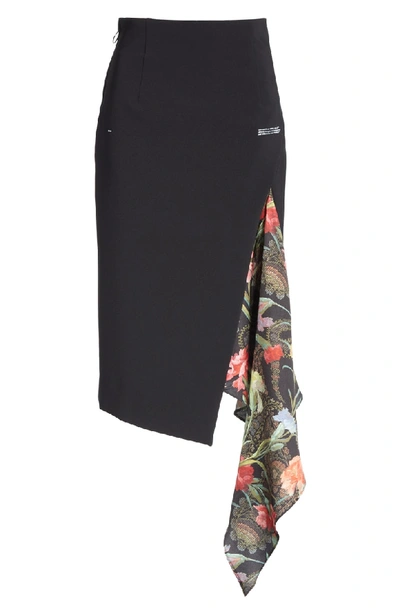 Shop Off-white Split Foulard Inset Crepe Skirt In Black All Over