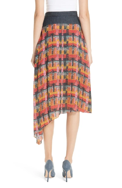 Shop Adam Lippes Print Satin Chiffon Pleated Skirt In Red Multi