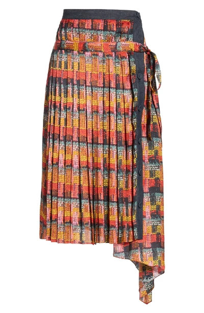 Shop Adam Lippes Print Satin Chiffon Pleated Skirt In Red Multi