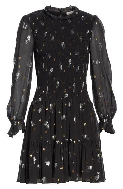 Shop Rebecca Taylor Scattered Metallic Tulip Silk Blend Dress In Black