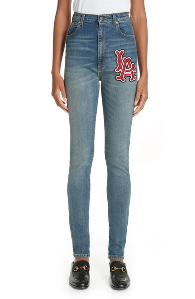 Shop Gucci La Patch Skinny Jeans In Blue