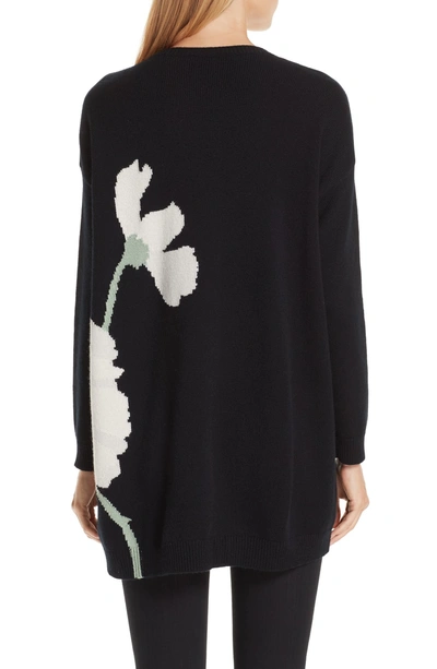 Shop Valentino Cashmere Floral Intarsia Sweater In Black