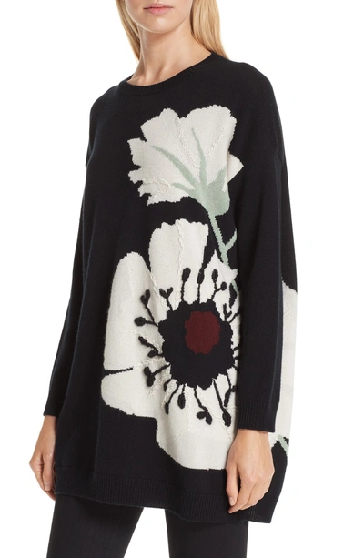 Shop Valentino Cashmere Floral Intarsia Sweater In Black