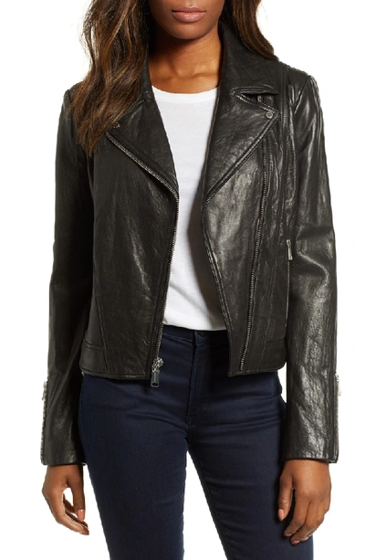 Shop Andrew Marc Washed Nappa Leather Moto Jacket In Black
