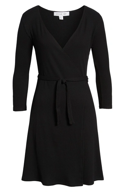 Shop Amour Vert Theodora Rib Wrap Dress In Black