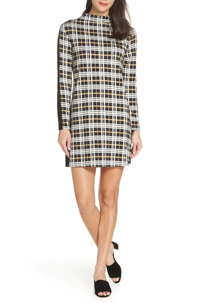 Shop French Connection Lula Plaid Mix Media Shift Dress In Black Multi