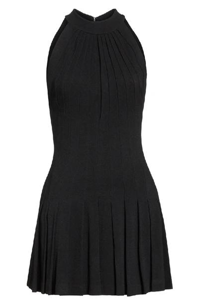 Shop Brandon Maxwell Pleated Pebble Crepe Halter Dress In Black