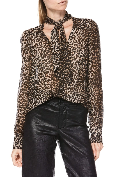 Shop Paige Cleobelle Silk Blouse In Natural Leopard