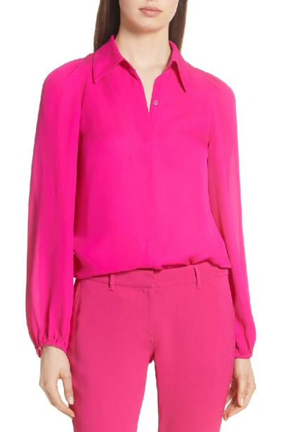 Shop A.l.c Lori Silk Blouse In Fluro Pink